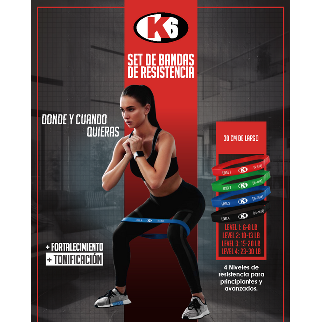 Set de Bandas de Resistencia K6 (ROJO/VERDE/AZUL/NEGRO)