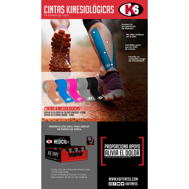 Cinta Kinesiológica Elástica Deportiva K6 Rollo 3m x 5cm