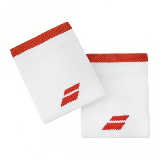 Muñequera Babolat Larga (Blanco/Rojo) x 2